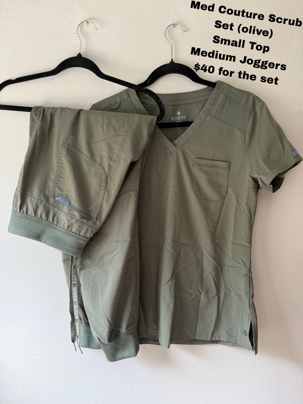 Med Couture Olive V-Neck Scrub Top and Jogger Set